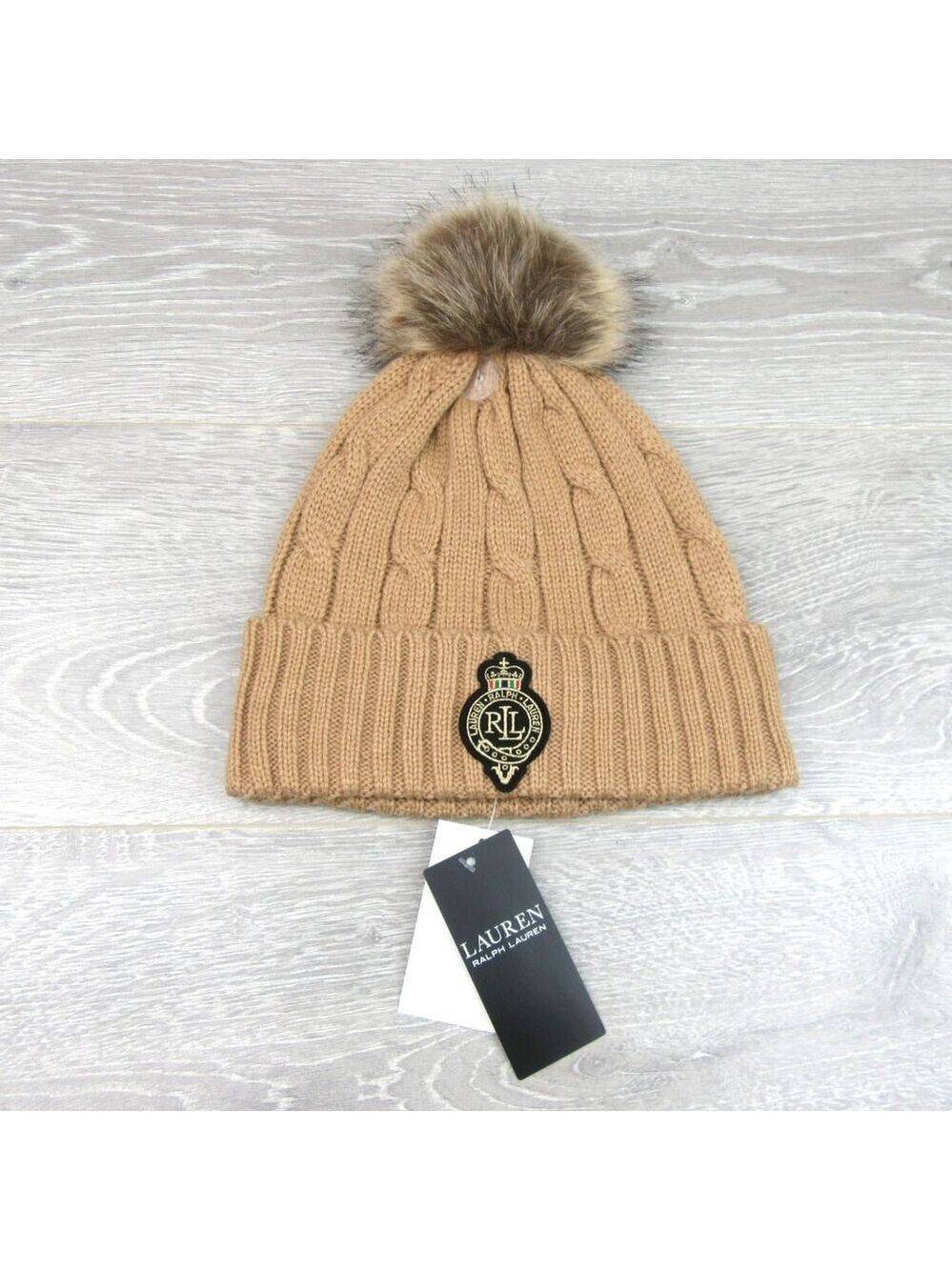 Lauren Ralph Lauren Crest-Patch Pom Pom Cable-Knit Beanie NEW - Picture 4 of 11